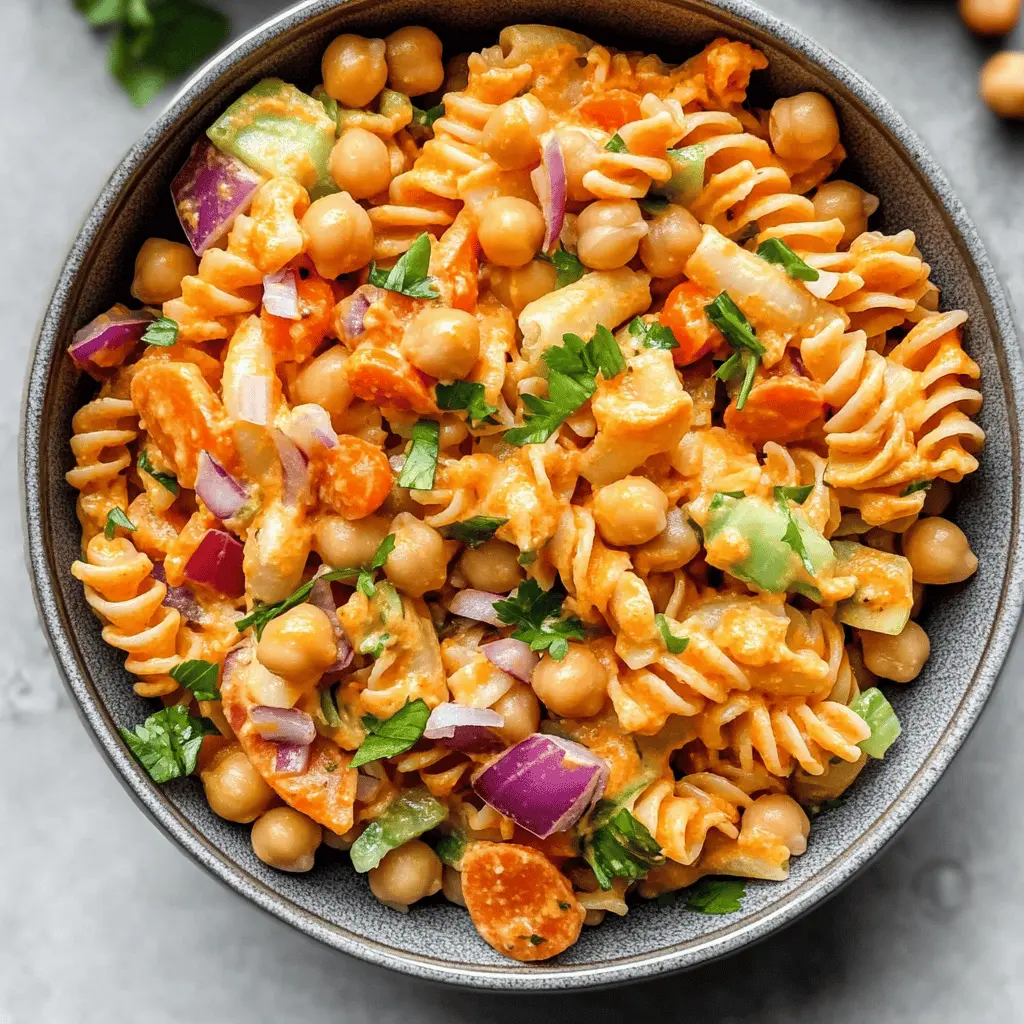 This Buffalo Chickpea Pasta Salad is a crowd-pleaser packed with flavor! Featuring tender chickpeas, al dente pasta, and a zesty Buffalo sauce, it's the perfect mix of spice and crunch. Ideal for picnics, potlucks, or meal prep, this dish is not only delicious but also nutritious. Save this recipe for a quick and easy meal that will impress your family and friends!