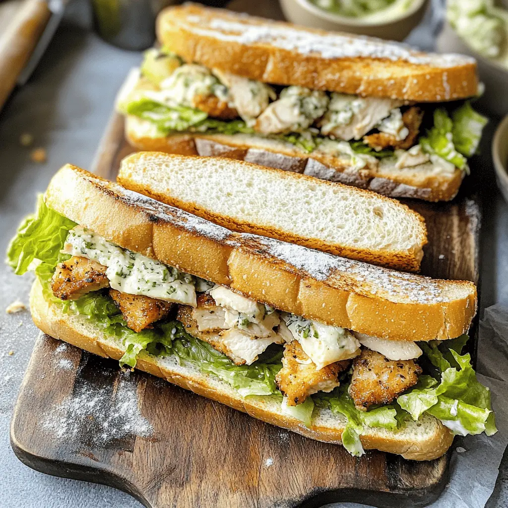 Looking for a quick and delicious meal? Try these Chicken Caesar Sandwiches! Packed with tender grilled chicken, crisp romaine lettuce, and creamy Caesar dressing, all nestled between toasted bread. Perfect for lunch or a casual dinner, these sandwiches are a crowd-pleaser. Save this recipe to bring a tasty twist to your next meal!