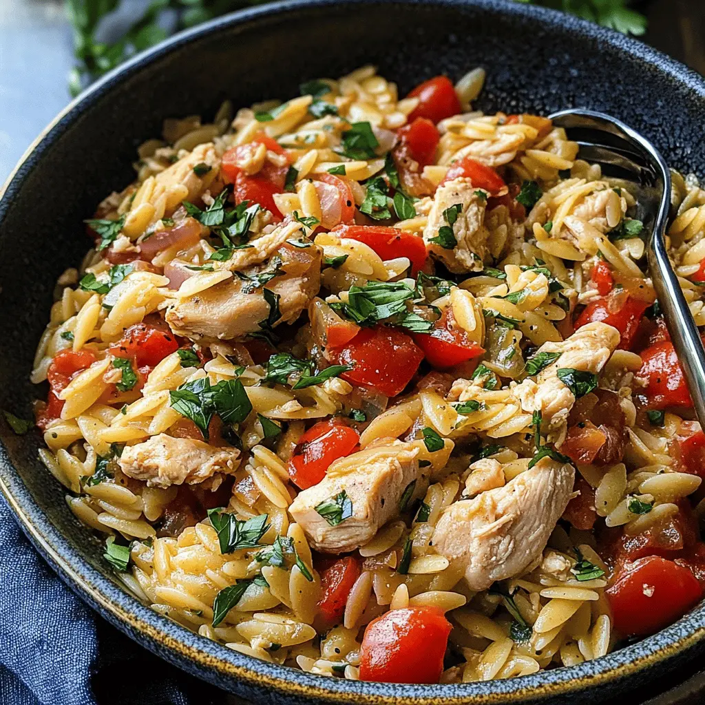 This Easy Mediterranean Chicken Orzo is a delightful mix of tender chicken, zesty lemon, and fresh veggies that transport your taste buds straight to the Mediterranean! Packed with vibrant flavors and wholesome ingredients, it's perfect for a quick weeknight dinner or a weekend gathering. Save this recipe for your next meal and treat your family to a delicious taste of the Mediterranean!