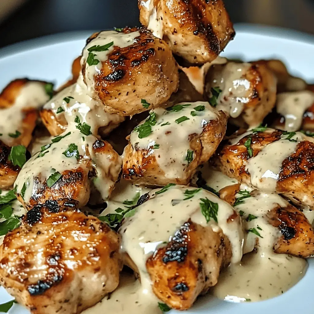 Juicy grilled chicken bites paired with a rich, creamy garlic sauce make for a perfect bite-sized treat! This recipe features tender chicken marinated to perfection, then grilled for a delightful smoky flavor. Ideal for game nights, parties, or a quick dinner. Save this recipe to impress your guests and enjoy a delicious meal anytime!