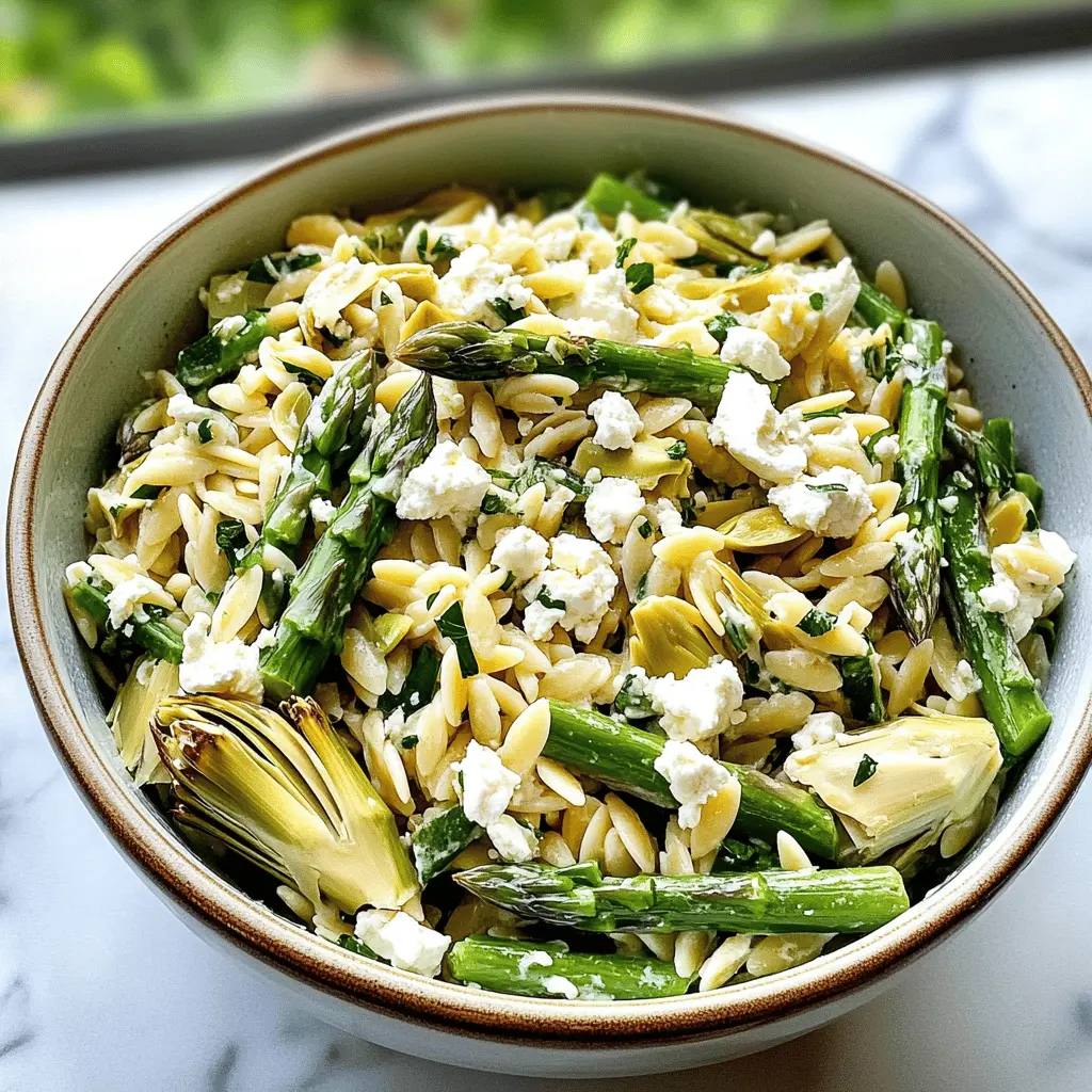 Brighten up your summer meals with this Orzo Salad featuring fresh asparagus, tangy artichoke hearts, and creamy feta! Packed with vibrant flavors and nutritious ingredients, this salad is perfect for picnics, barbecues, or casual dinners. Save this recipe for an easy, delicious dish that everyone will love!