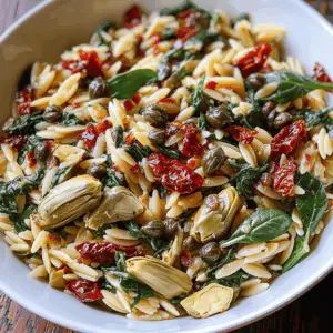 Looking for a vibrant and flavorful side dish? This Spinach Orzo with Sun-dried Tomatoes, Artichokes, and Capers is a delightful blend of fresh ingredients that will brighten any meal. Packed with nutrition and taste, it’s perfect for lunch or dinner. Save this recipe to impress your guests next time or simply enjoy a yummy bowl with your family!