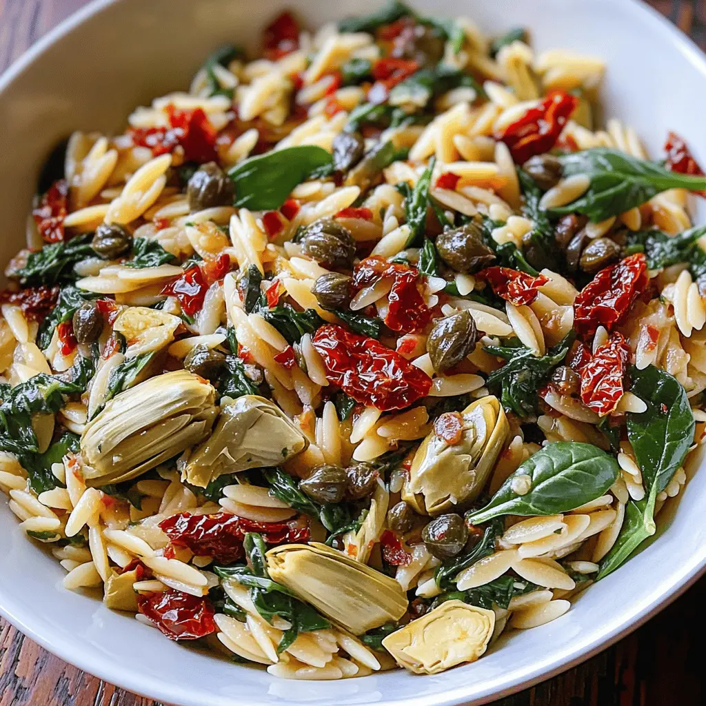 Looking for a vibrant and flavorful side dish? This Spinach Orzo with Sun-dried Tomatoes, Artichokes, and Capers is a delightful blend of fresh ingredients that will brighten any meal. Packed with nutrition and taste, it’s perfect for lunch or dinner. Save this recipe to impress your guests next time or simply enjoy a yummy bowl with your family!