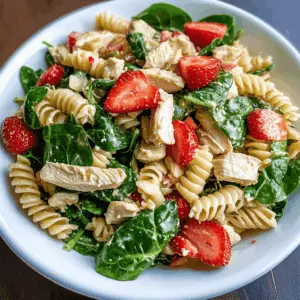 Brighten up your meal with this Strawberry Chicken and Spinach Pasta Salad! Packed with juicy strawberries, tender chicken, and fresh spinach, this dish offers a delightful burst of flavors in every bite. Perfect for picnics, potlucks, or a quick weeknight dinner. Save this recipe and enjoy a refreshing meal anytime!