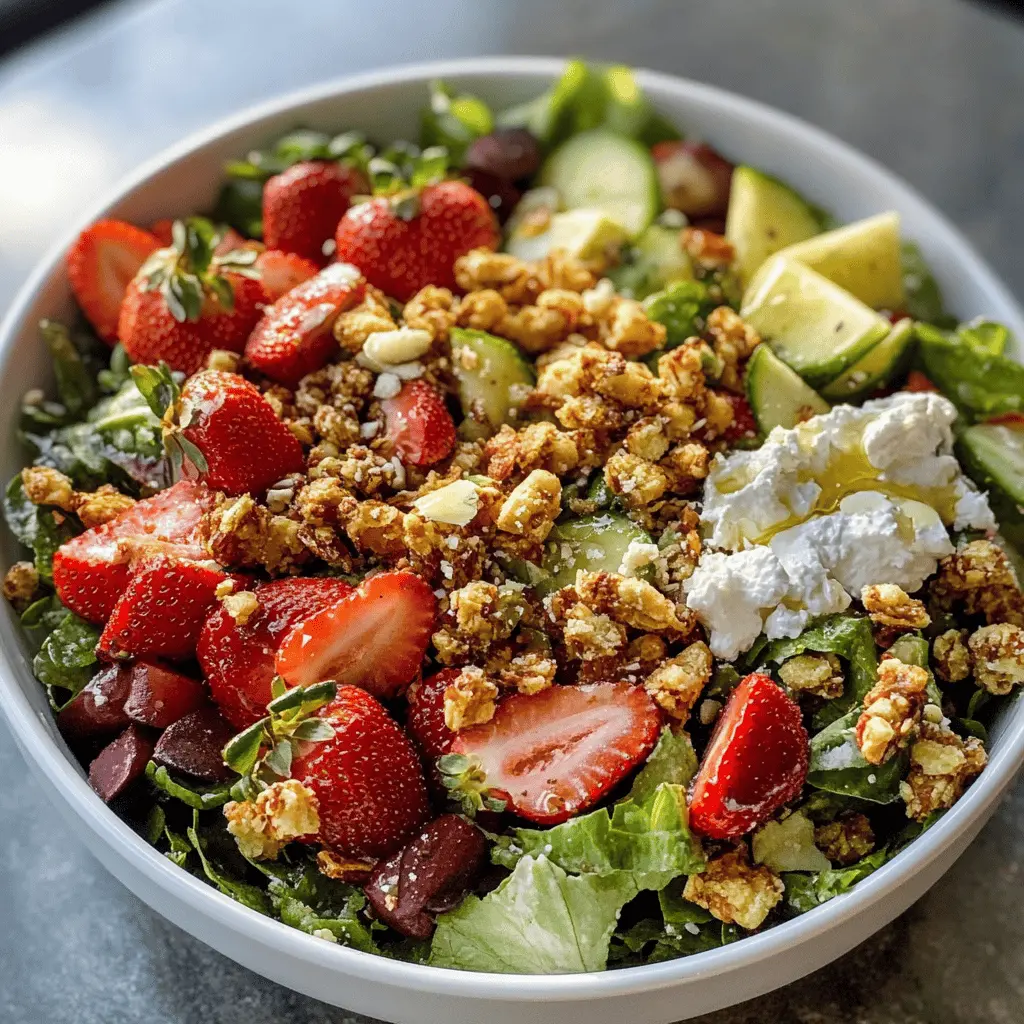 Brighten up your day with this Strawberry Crunch Salad drizzled in a delightful Champagne Vinaigrette! This recipe features fresh strawberries, crunchy nuts, and a zesty dressing that elevates any meal. Perfect for picnics, brunch, or as a refreshing side at dinner. Save this pin for a burst of flavor and color in your next gathering!