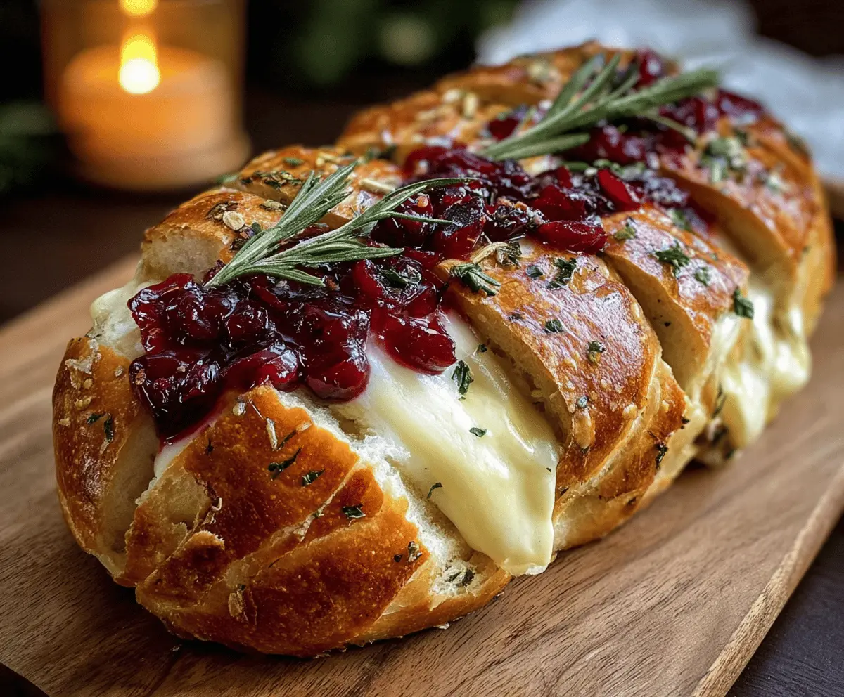 Easy Garlic Herb Sourdough Bread with Brie and Cranberry