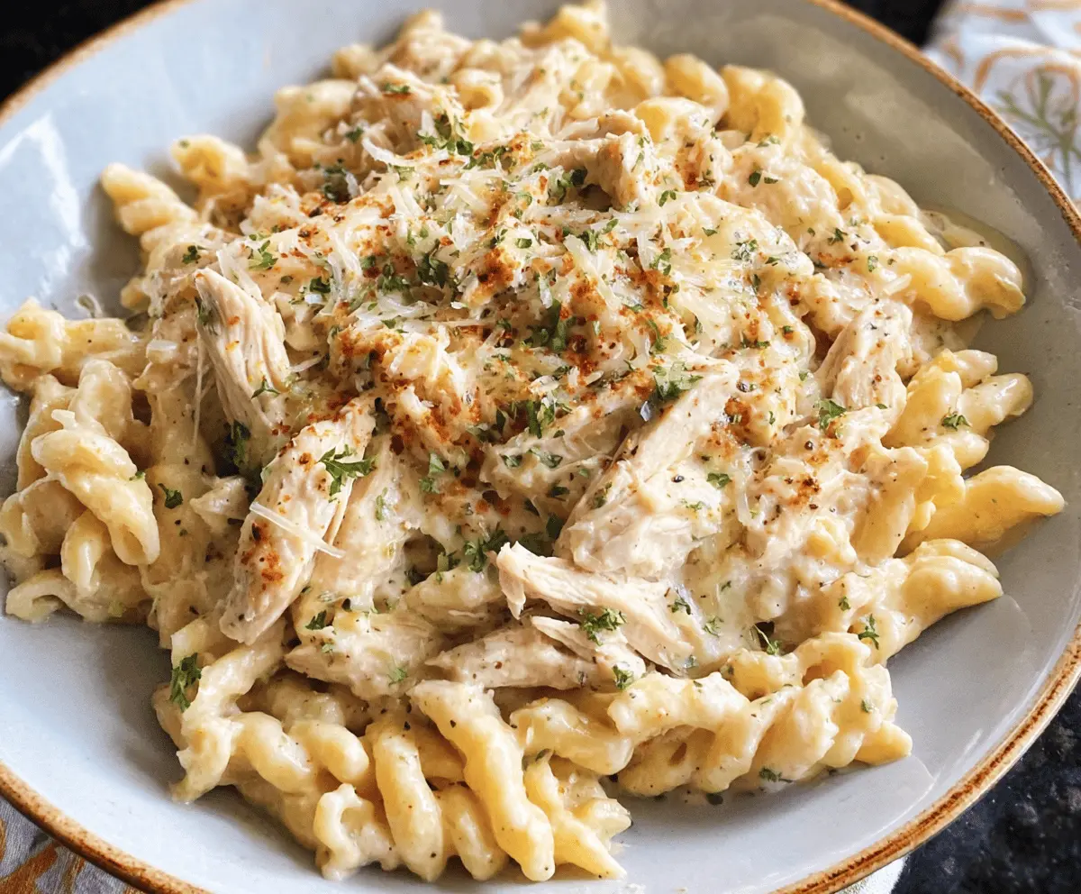 Easy Crockpot Garlic Parmesan Chicken Pasta Recipe