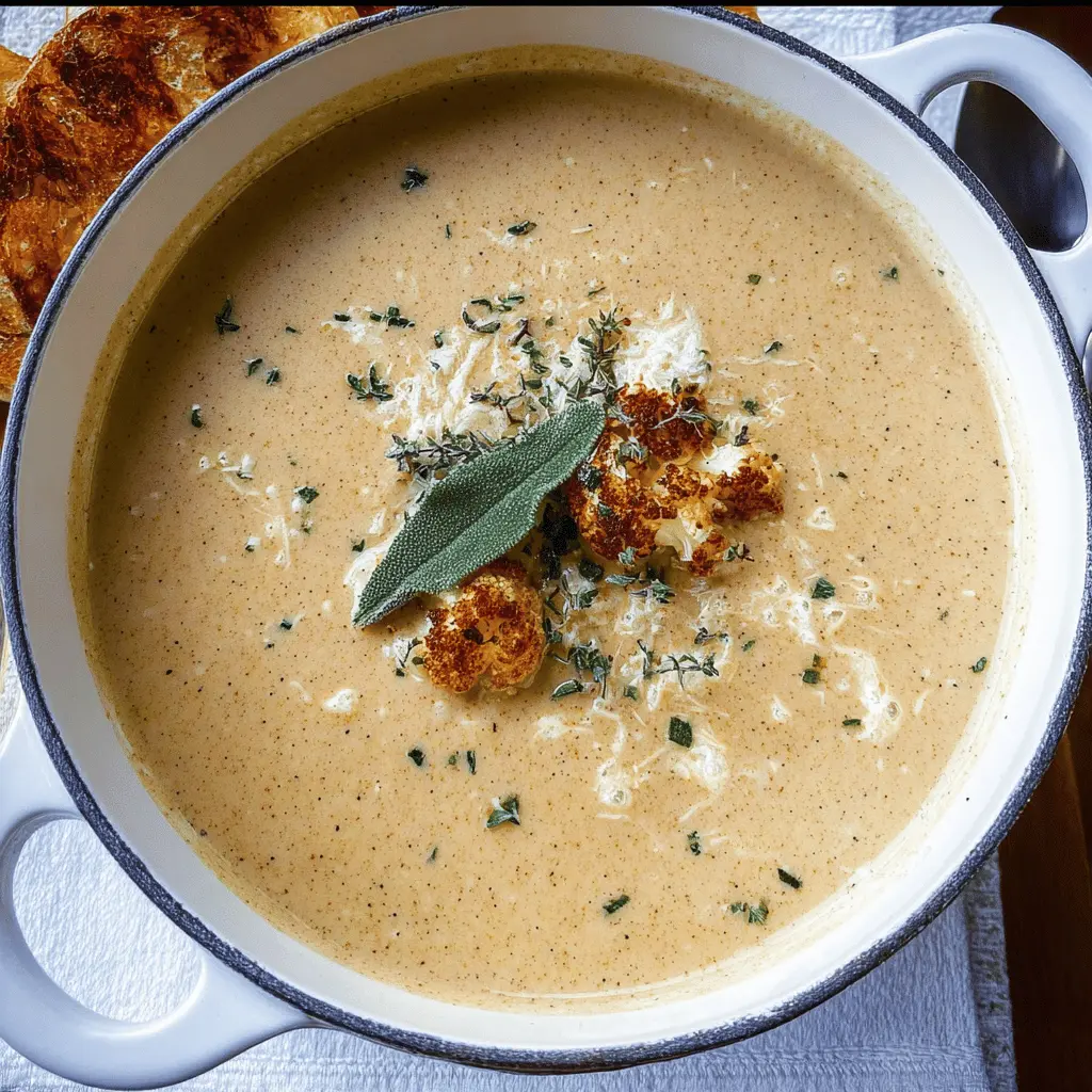 Creamy Asiago Roasted Garlic Cauliflower Soup