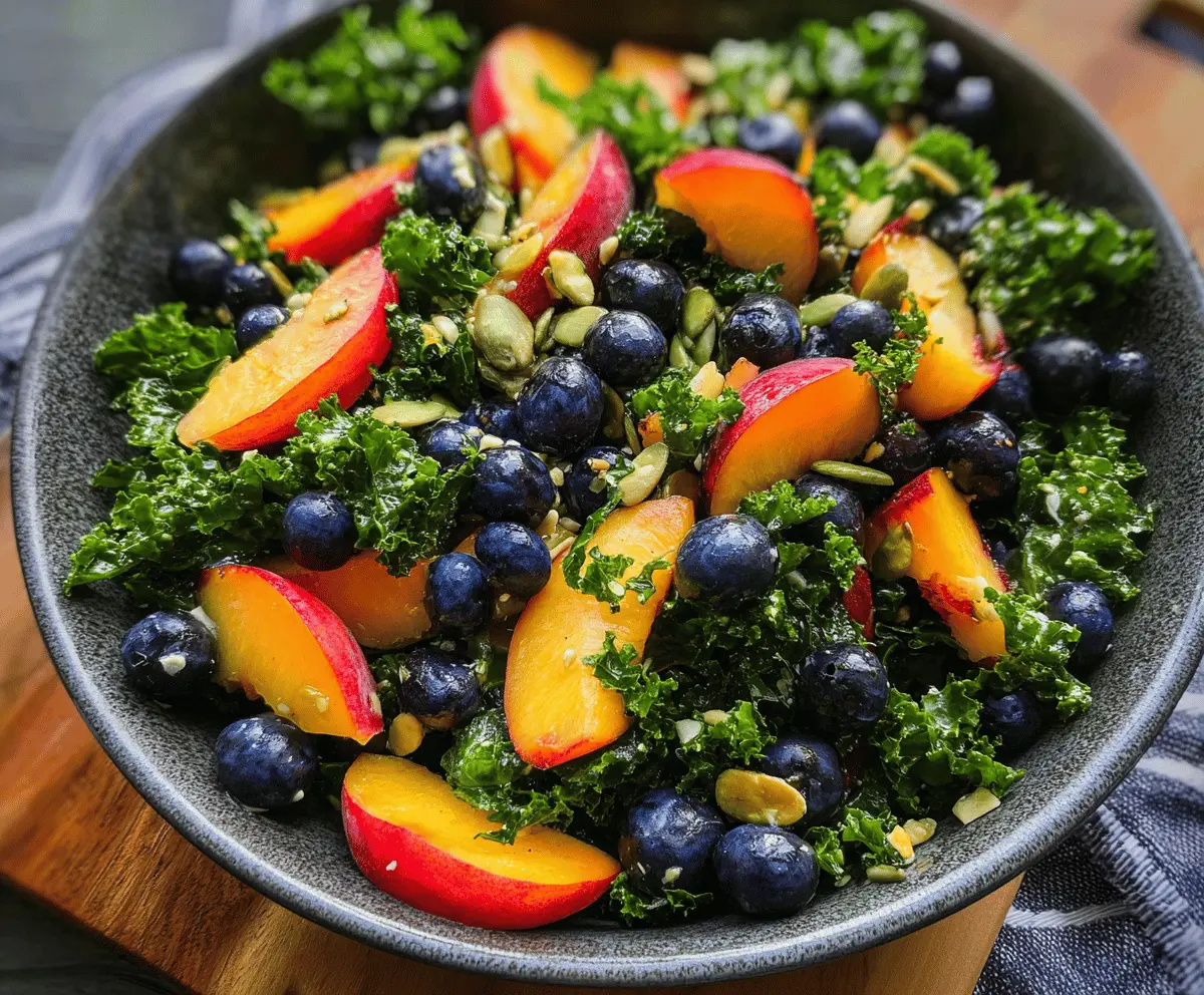 Easy Summer Peach and Blueberry Kale Salad