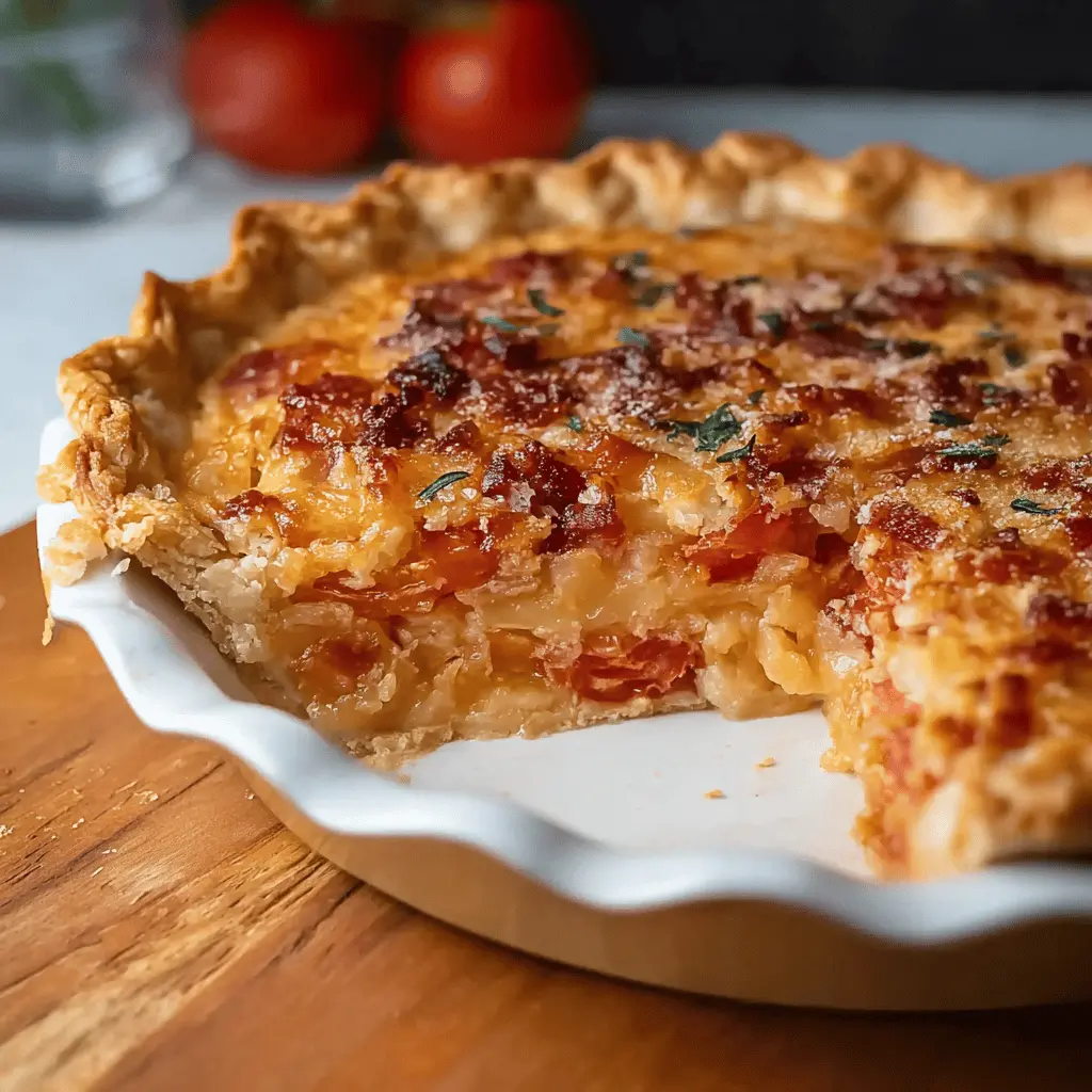 Easy Homemade Bacon Onion Tomato Pie Recipe