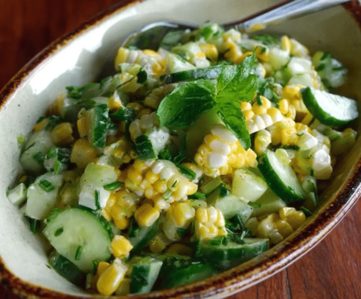 Fresh Basil Chive Cucumber and Corn Salad Recipe