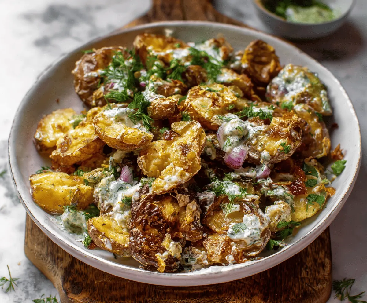 Crispy Smashed Potato Salad with Simple Dressing