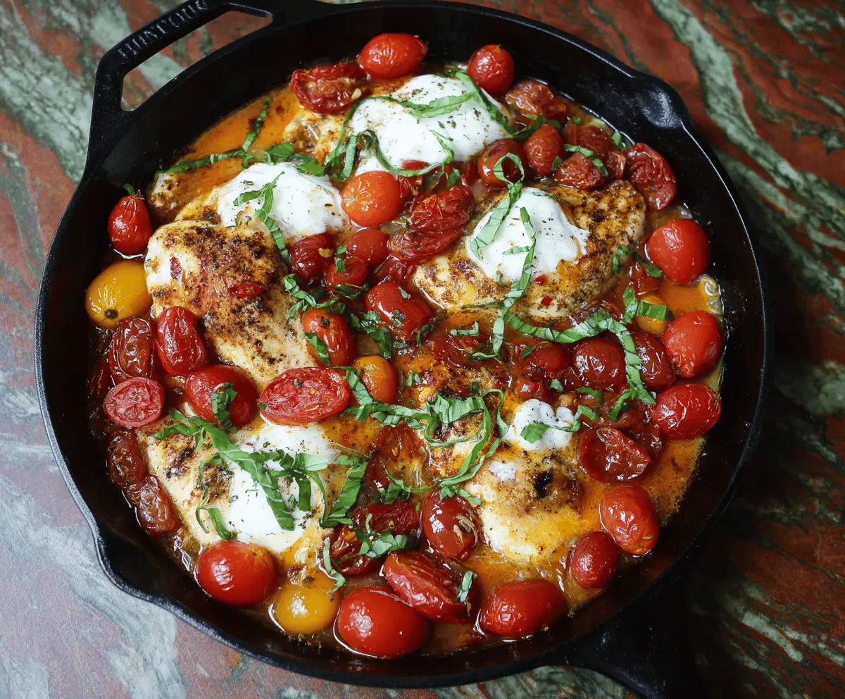 Easy Chicken Burrata Skillet with Braised Tomatoes