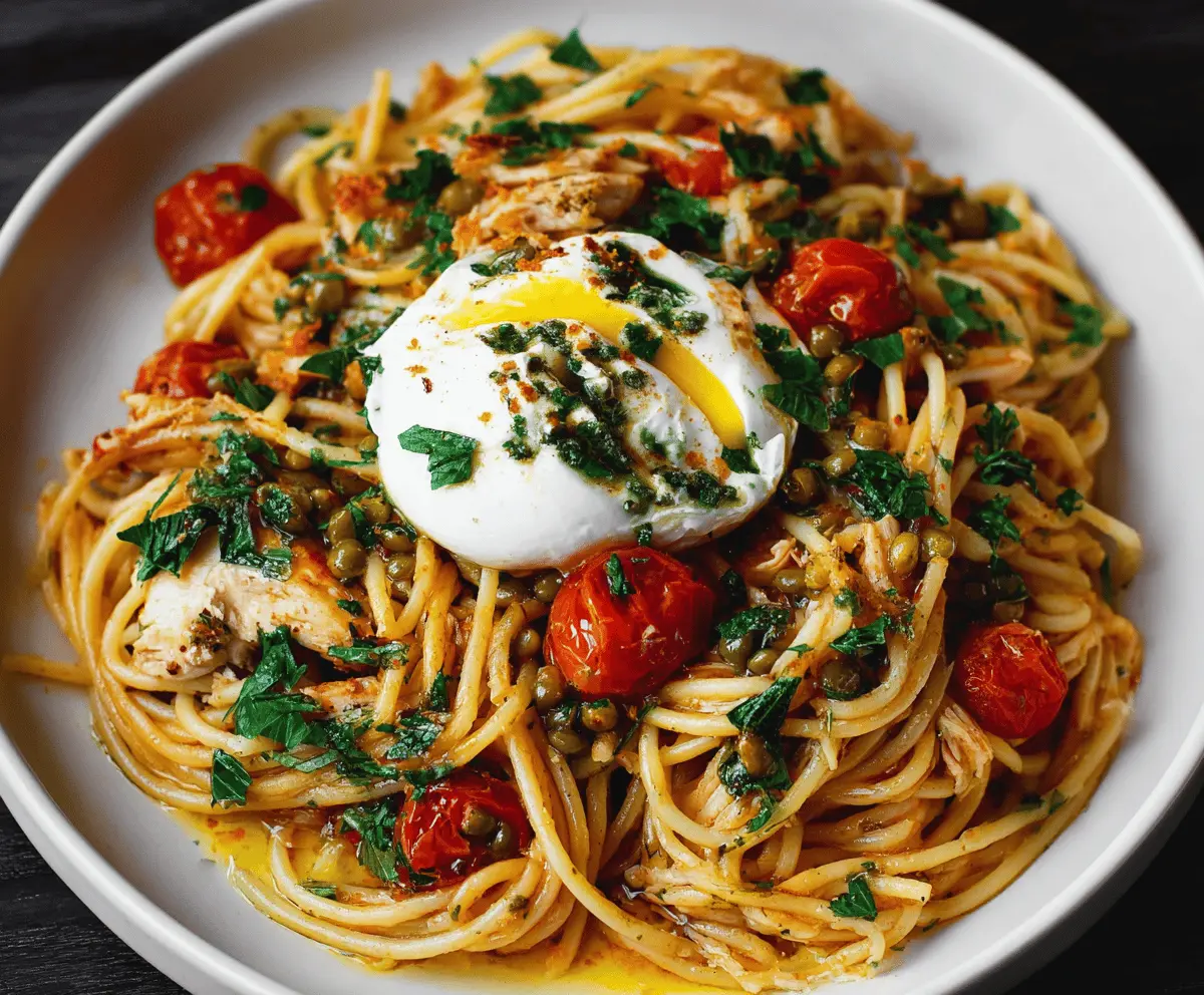 Creamy Chicken Spaghetti with Burrata and Lemon Butter Sauce