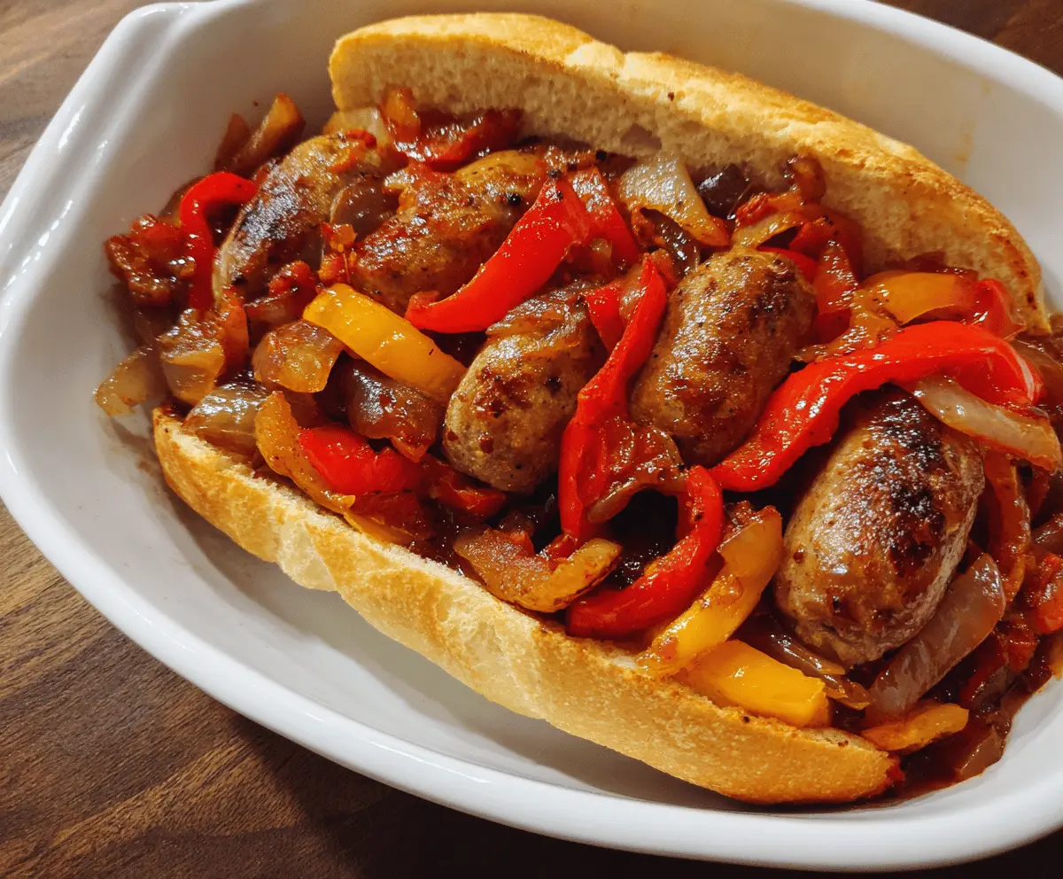 Easy Baked Sausage with Peppers and Onions