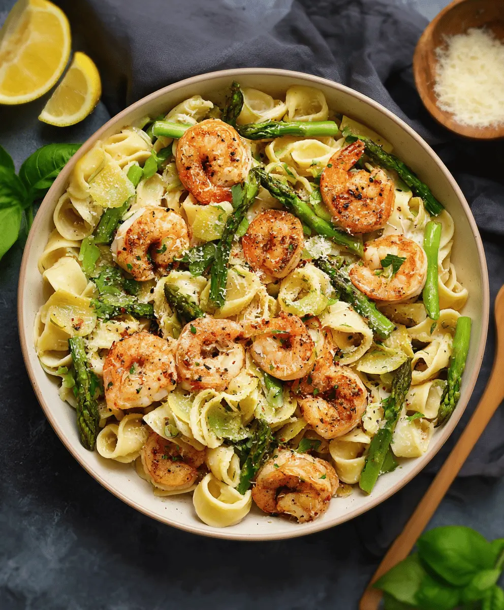 Easy Lemon Asparagus Pasta with Juicy Grilled Shrimp