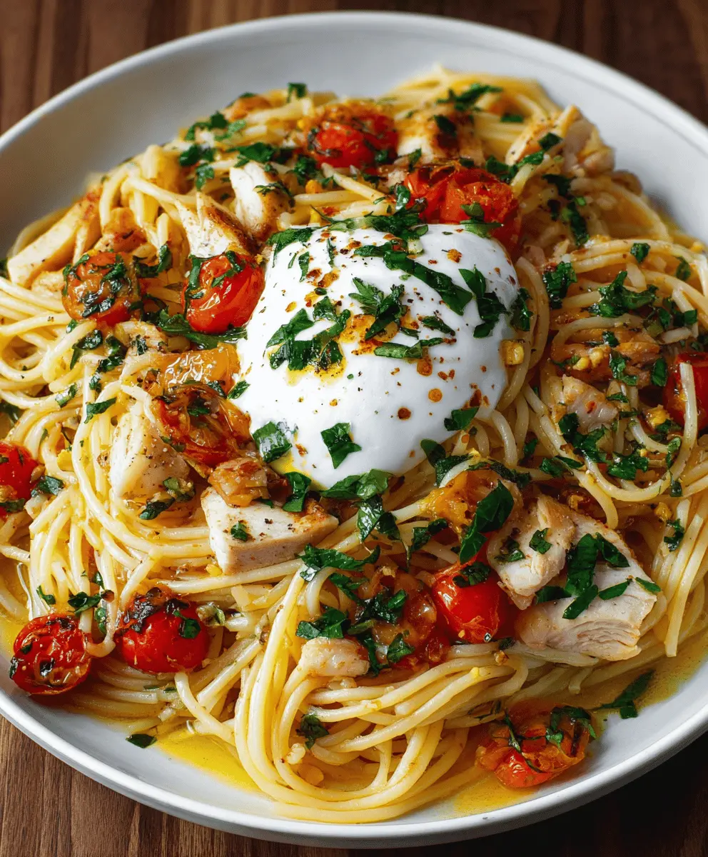 Creamy Chicken Spaghetti with Burrata and Lemon Garlic Sauce