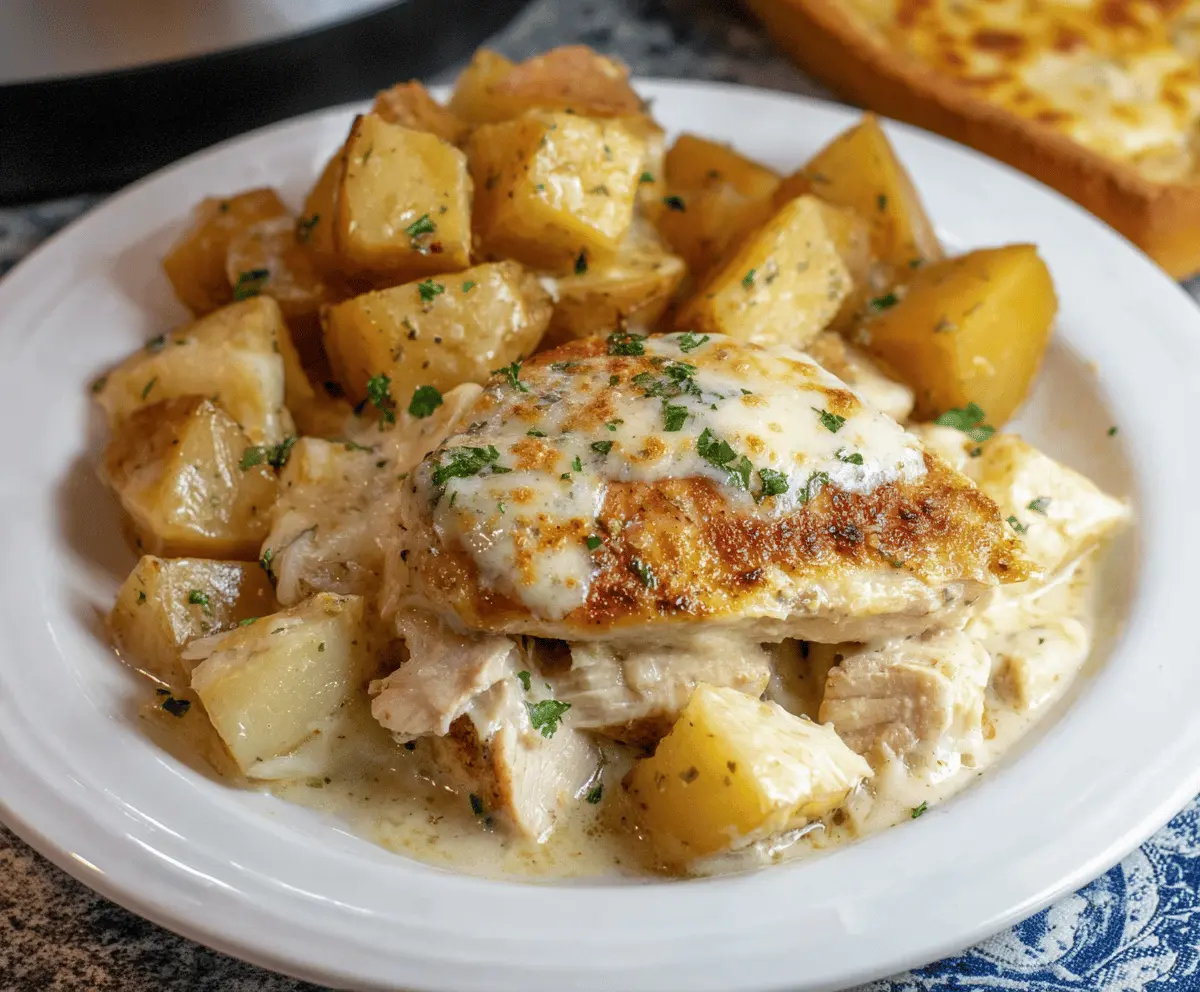 Easy Crockpot Garlic Parmesan Chicken and Potatoes