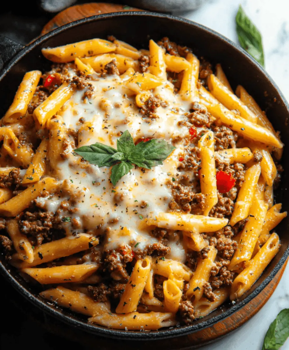 Cheesy Penne with Garlic Butter Ground Beef