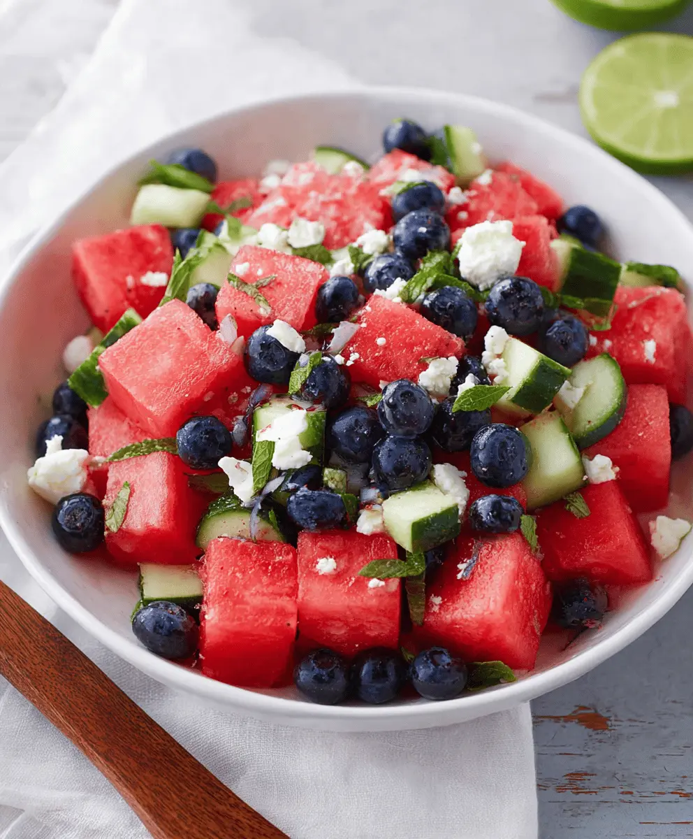 Refreshing Watermelon Feta Salad with Cucumber and Blueberries