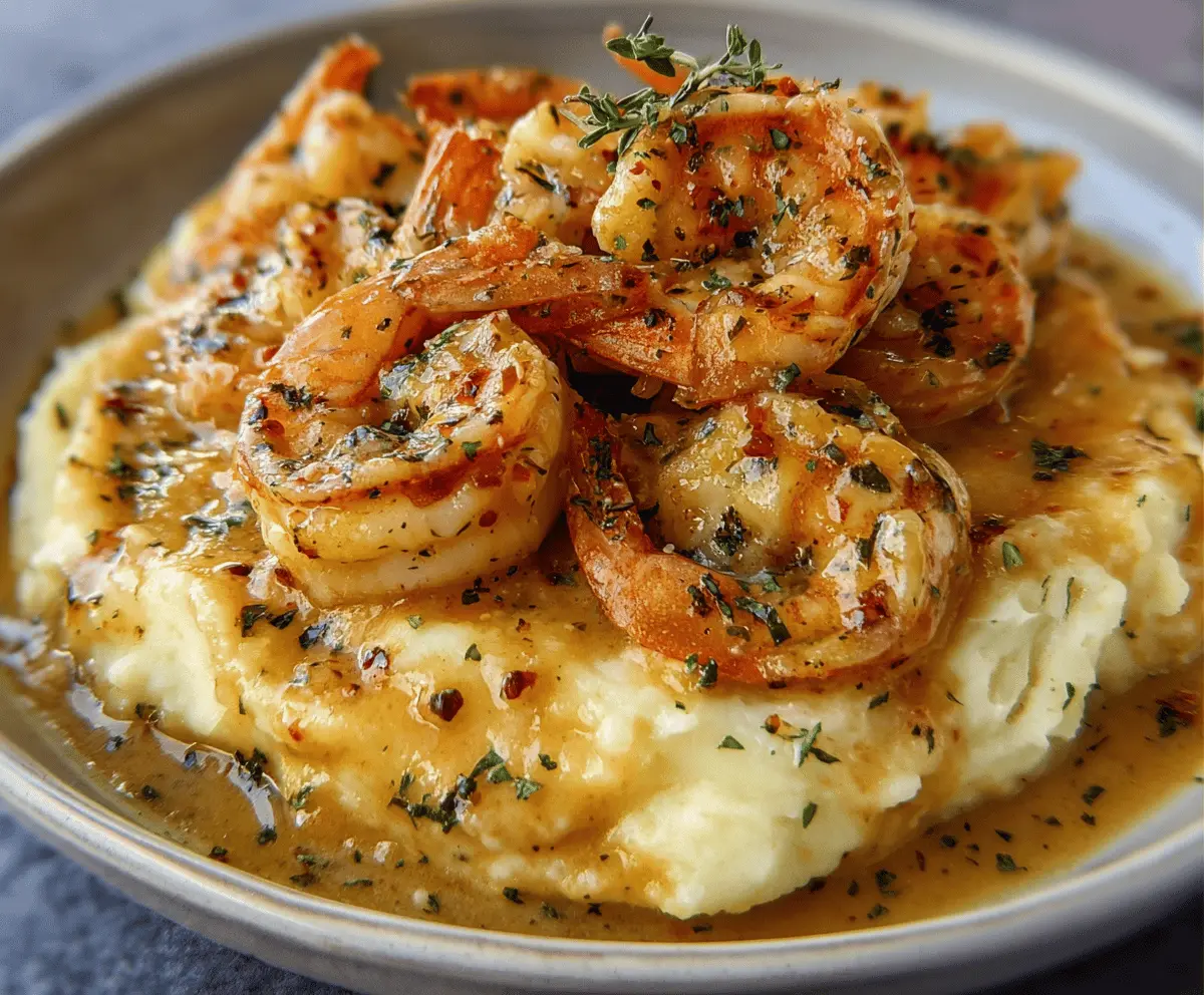 Creamy Garlic Shrimp Served Over Mashed Potatoes