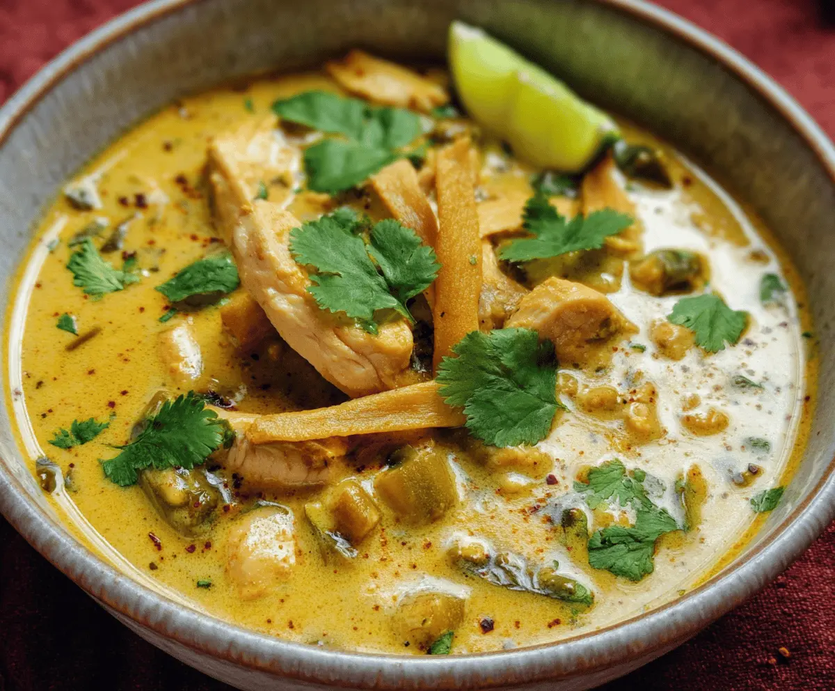 Creamy Chicken and Roasted Poblano Pepper Soup 