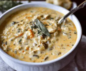 Creamy turkey wild rice soup served in a bowl with fresh herbs, showcasing a hearty and comforting homemade soup recipe
