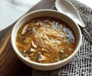 Delicious Enoki Mushroom Soup served in a bowl with fresh ingredients, perfect for a healthy and flavorful meal.