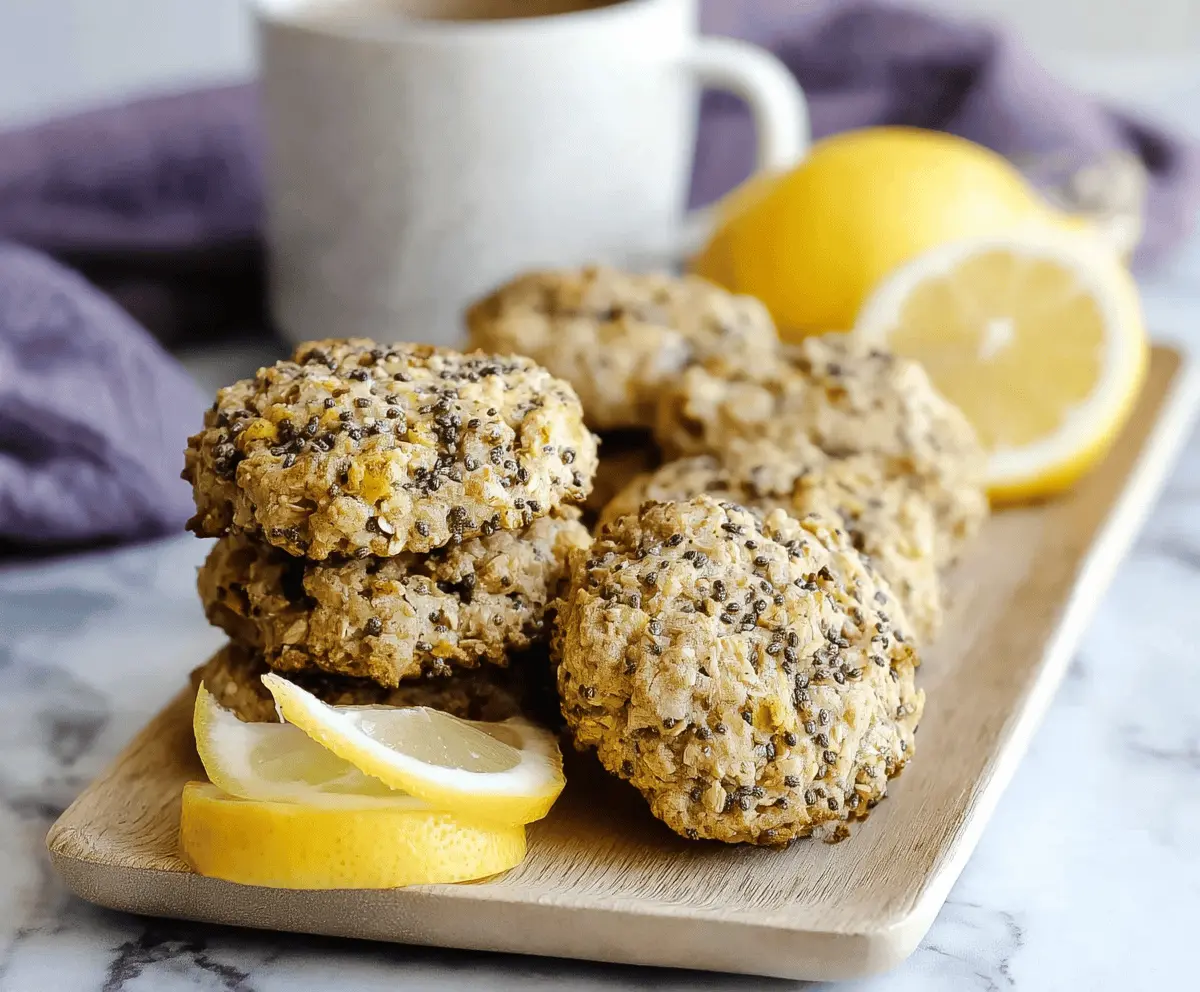 Fresh Lemon Chia Breakfast Cookies with lemon zest and chia seeds on a white plate, perfect for a healthy morning snack