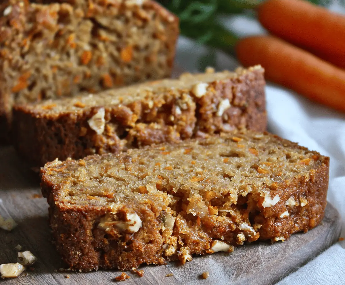 Slice of moist apple carrot bread with fresh apple and grated carrot on top, showcasing a delicious and wholesome homemade dessert.