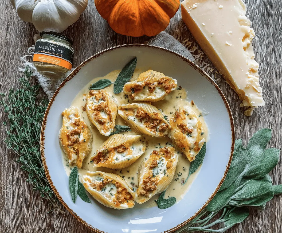 Pumpkin & Gouda Stuffed Shells With Brown Butter & Sage Alfredo Sauce