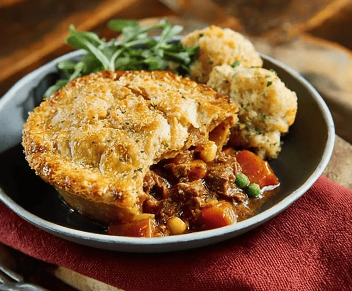 Delicious homemade beef pot pie with golden crust and tender beef filling