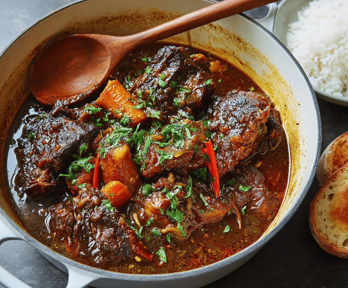 Hearty Caribbean Beef Pepper Pot-inspired stew with tender beef, colorful peppers, and aromatic spices in a rustic bowl