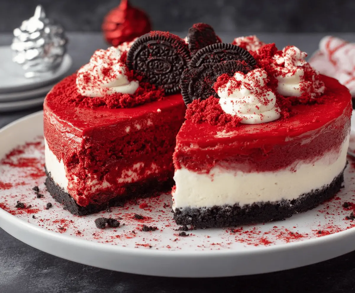 Christmas Red Velvet Cheesecake With Oreo Crust