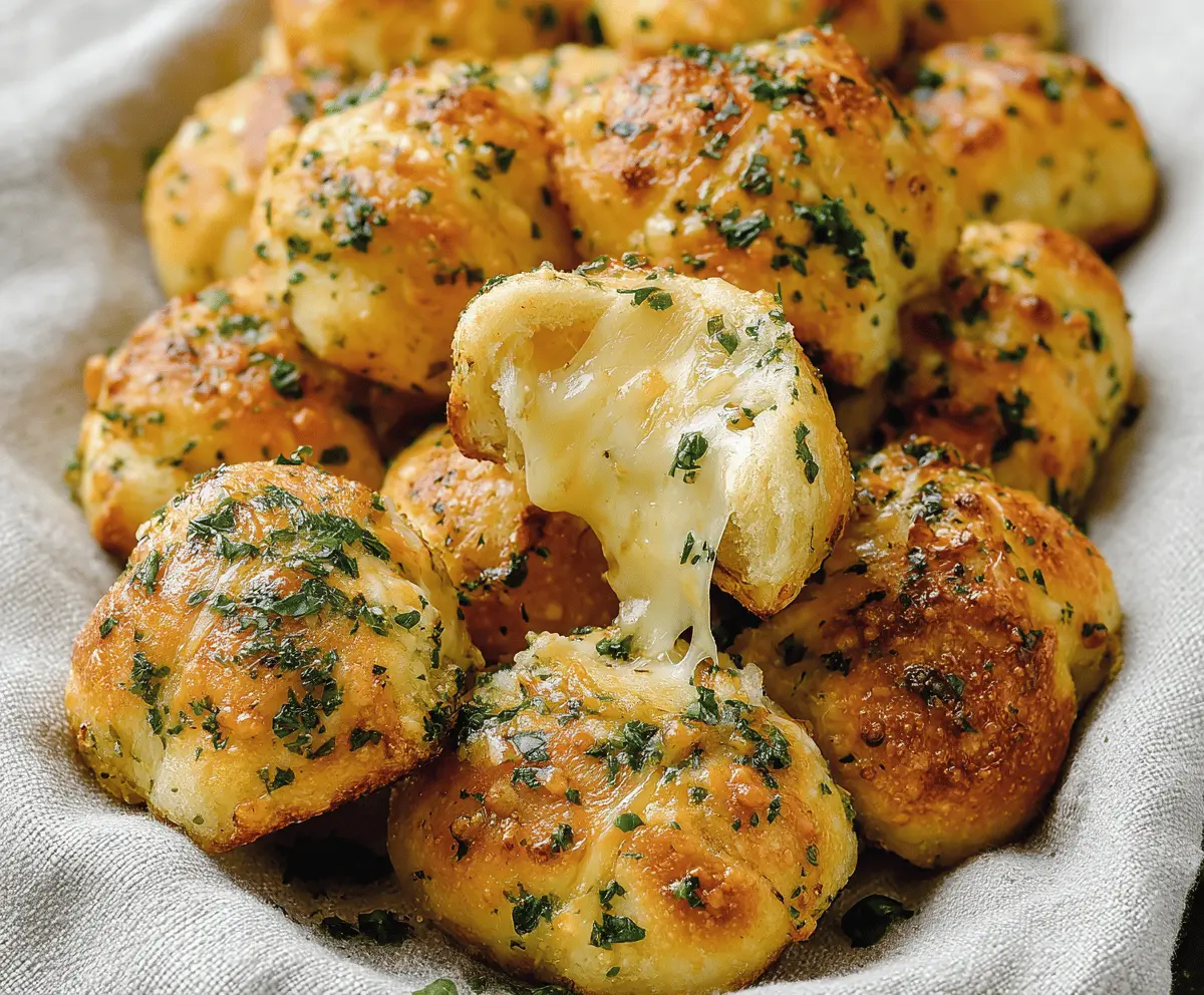 Delicious homemade garlic knots topped with melted cheese, perfect for appetizer or snack, easy to make and full of flavor