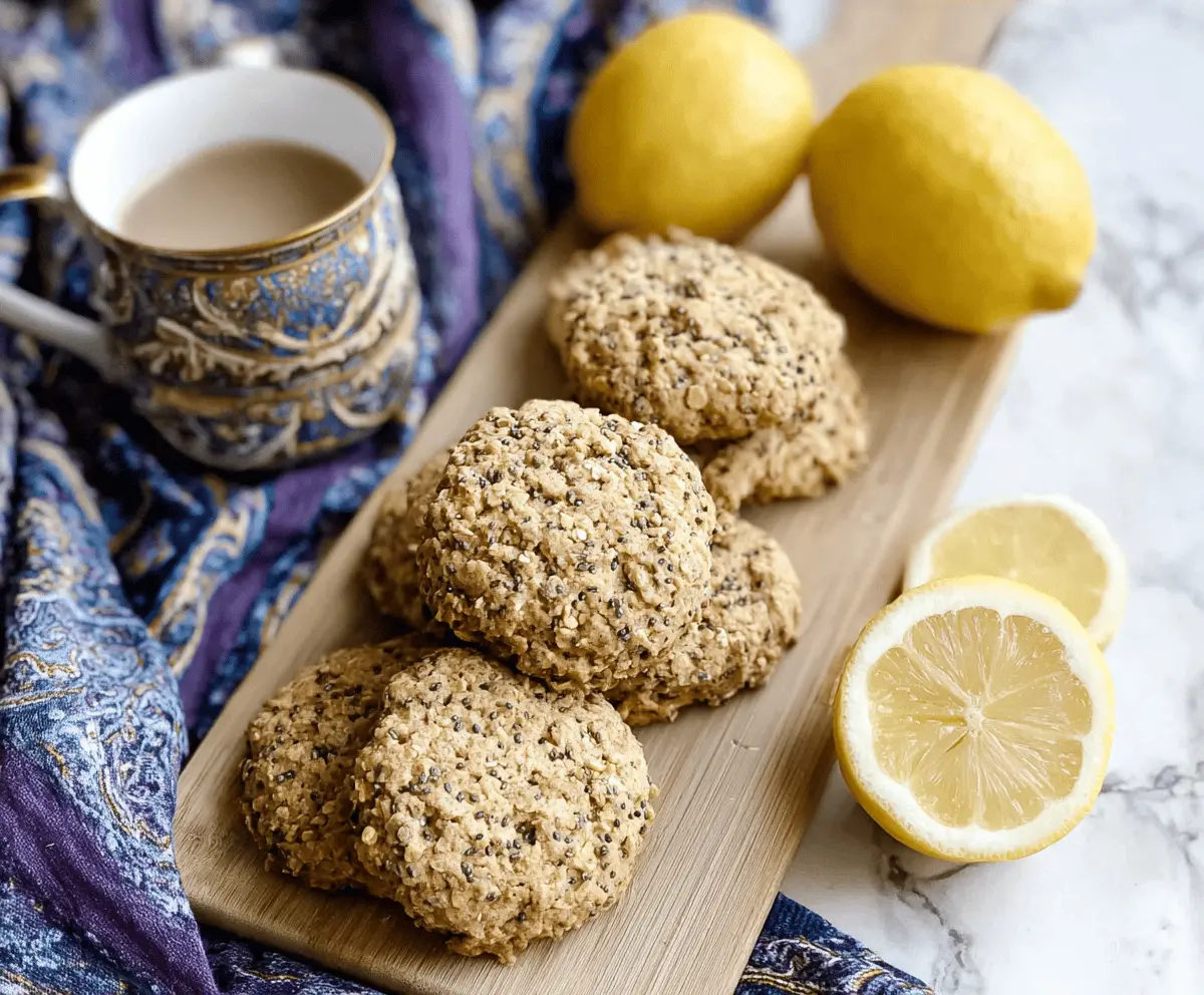 Delicious Lemon Chia Breakfast Cookies on a white plate with fresh lemon slices and chia seeds, perfect for a healthy morning snack