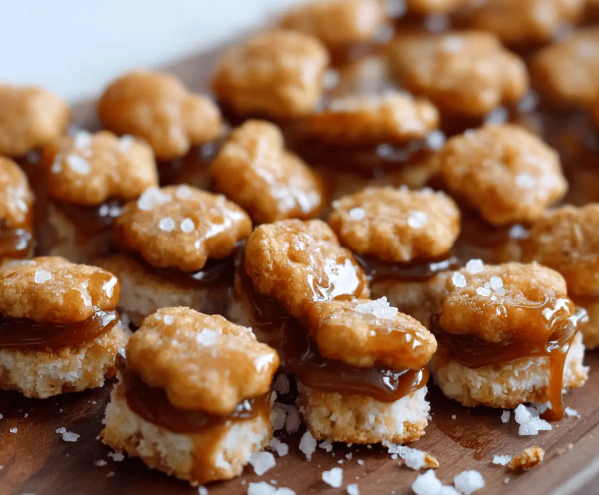 Delicious Salted Caramel Cracker Bites topped with chocolate and sea salt, perfect for snacking or entertaining