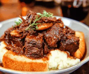 Delicious Slow Cooker Beef Manhattan served with tender meat and rich gravy