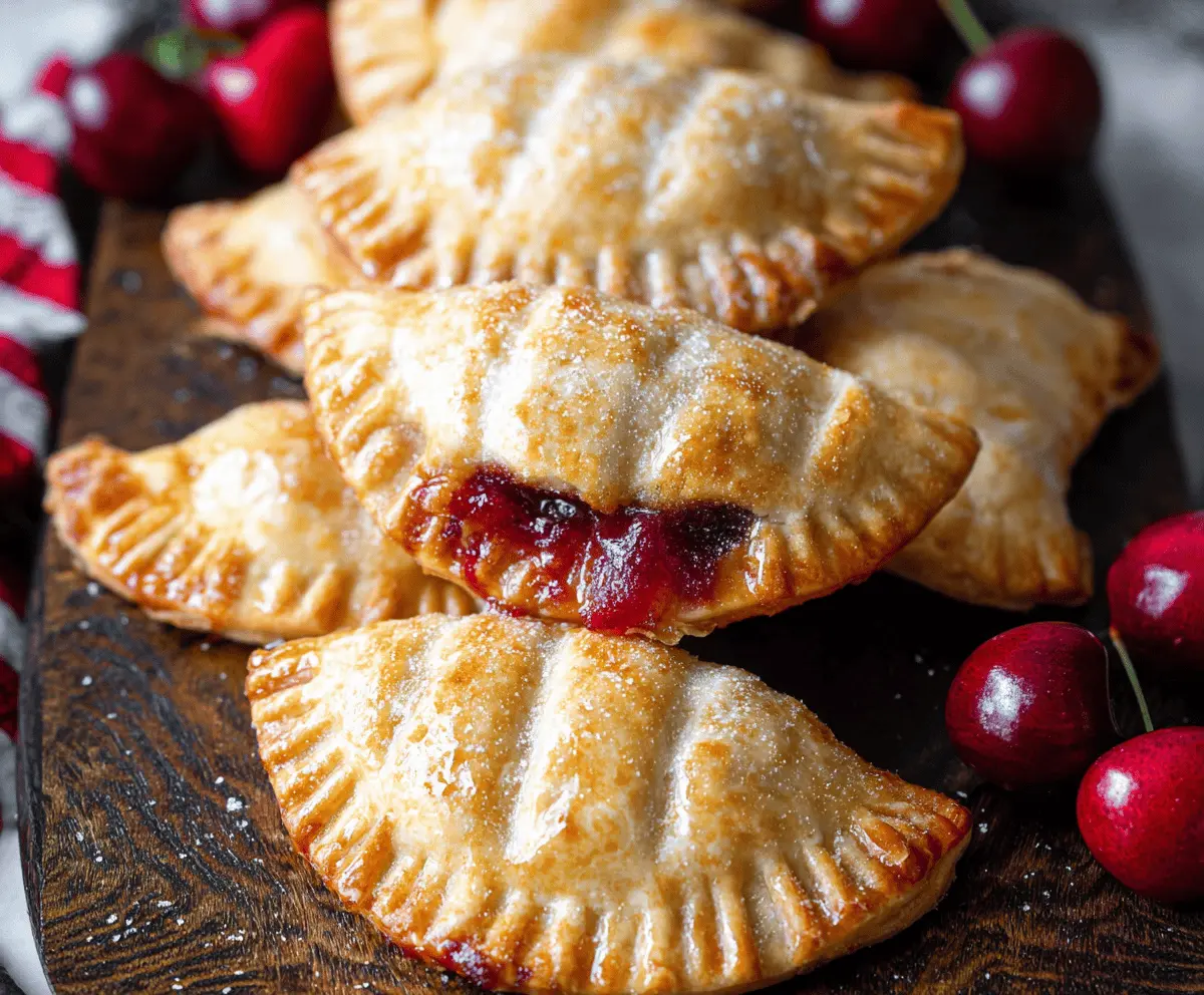 Delicious cherry hand pies with flaky golden crust and sweet cherry filling.