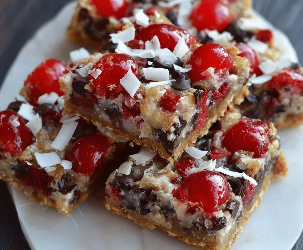 Delicious Cherry Magic Cookie Bars with a golden crust and cherry topping, perfect for dessert.