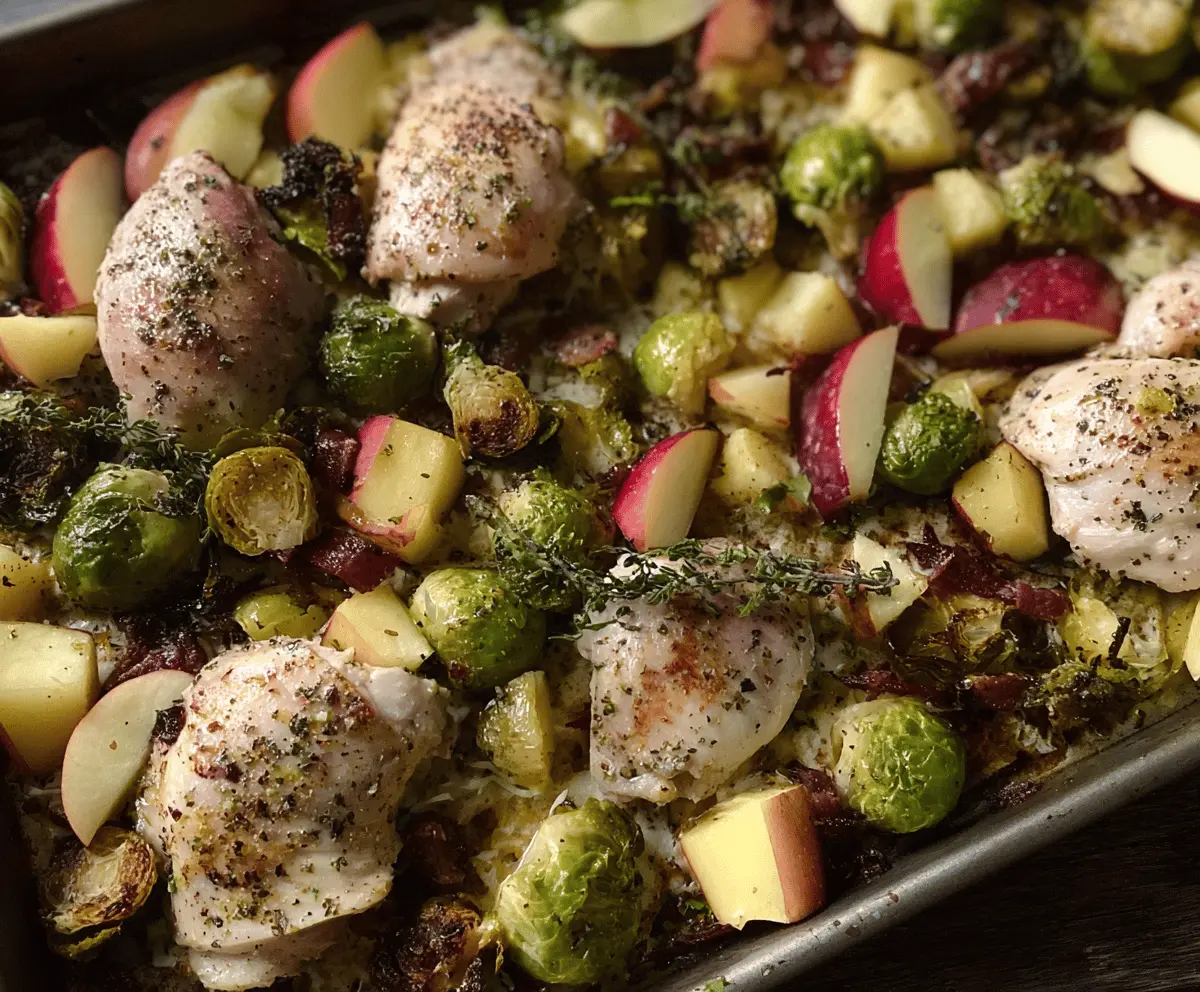 Chicken, Apple and Brussels Sprout Sheet Pan Dinner