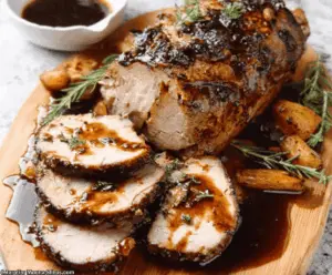Delicious Crock Pot Garlic Balsamic Pork Loin cooked to perfection with aromatic herbs and tender texture.