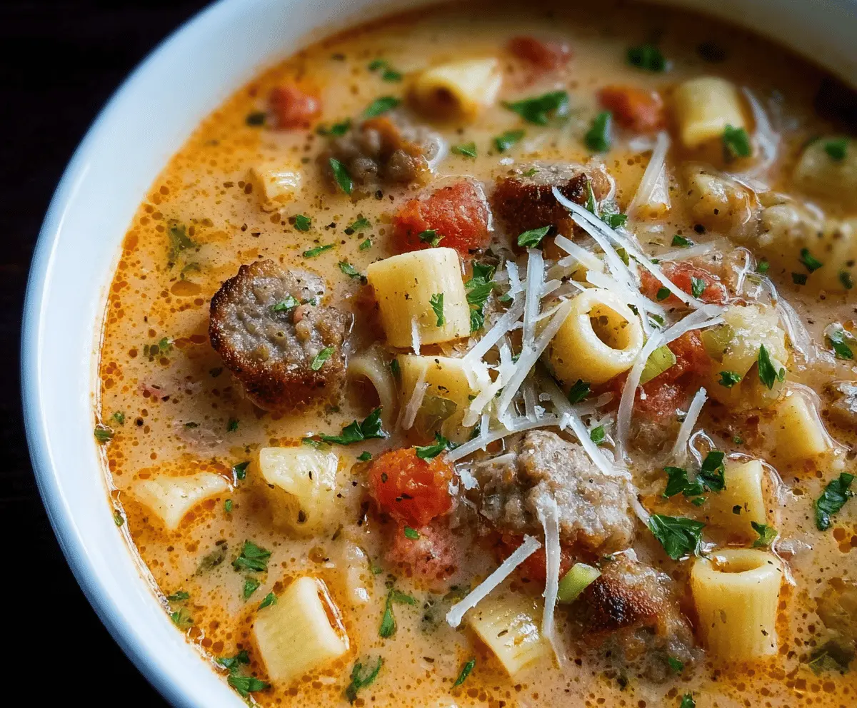 Easy Creamy Parmesan Italian Sausage Ditalini Soup