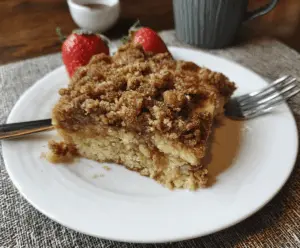 Delicious Easy Overnight Pancake Casserole topped with a crunchy Streusel topping for a perfect breakfast treat.