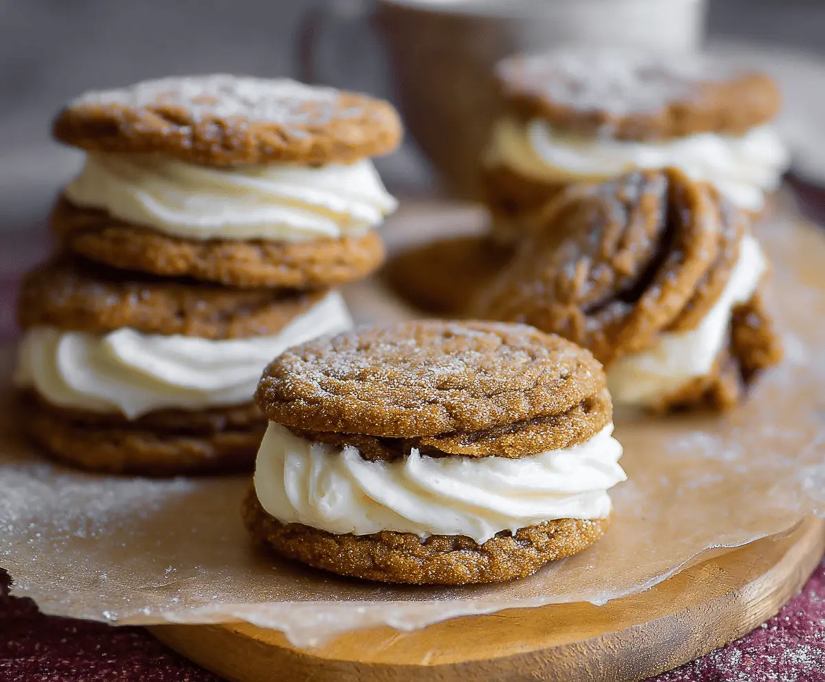 Ginger Molasses Sandwich Cookies with Buttercream Frosting