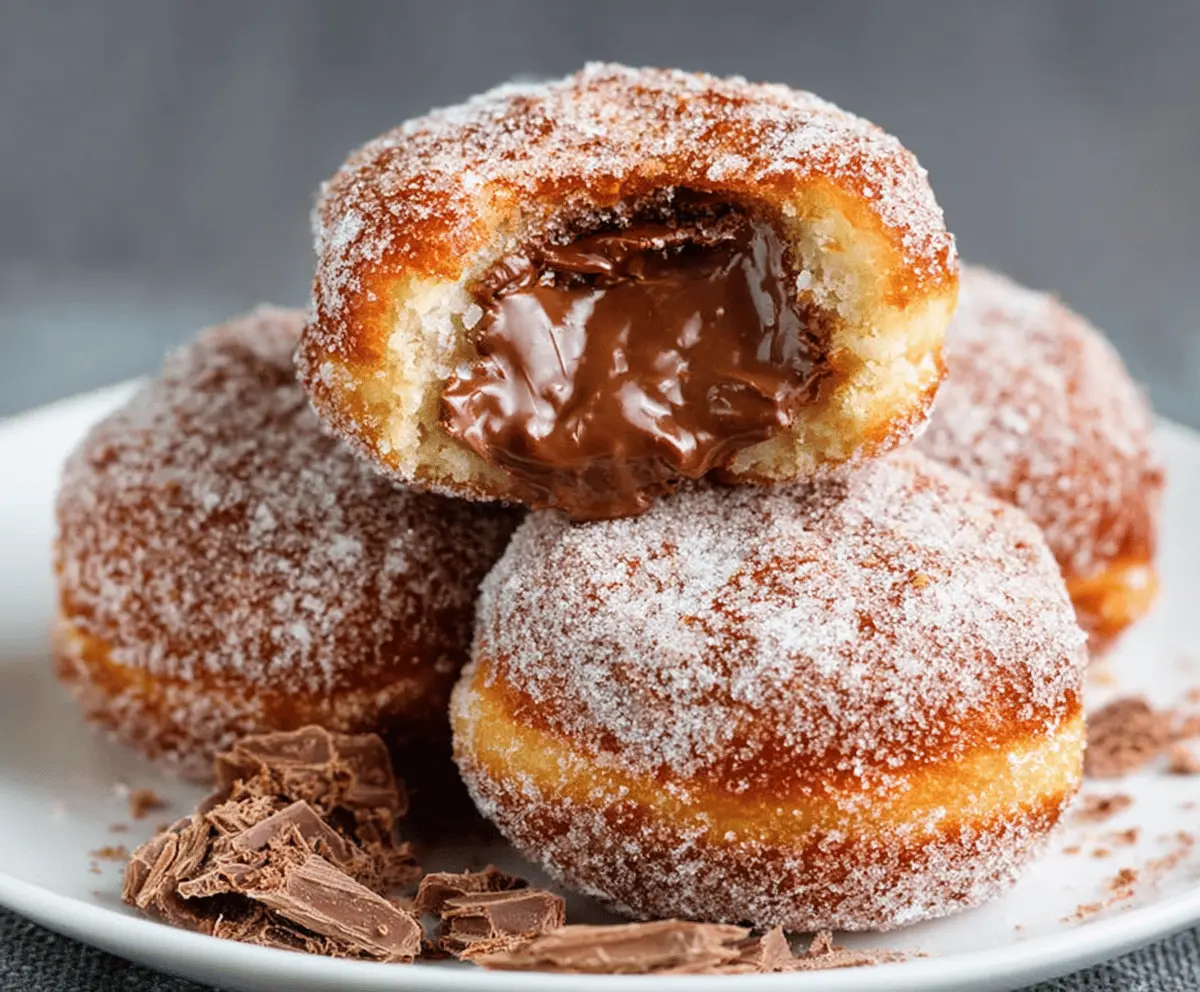 Delicious Nutella stuffed biscuit doughnuts with a golden-brown exterior and a creamy Nutella filling
