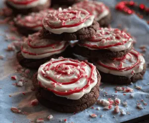 Delicious peppermint chocolate cookies with a festive holiday appearance and rich chocolate flavor.
