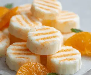 Delicious sweet orange cream cheese mints arranged on a decorative plate for a refreshing treat.