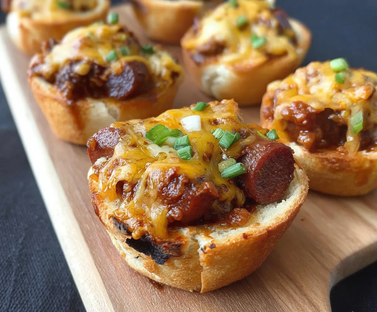 Delicious Cheesy Chili Dog Cups with melted cheese and savory chili in a crispy cup.