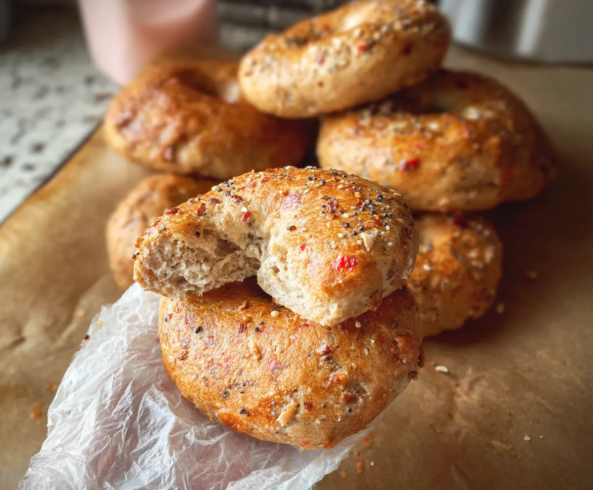 Delicious high protein bagels with a golden crust and flexible texture, perfect for a healthy breakfast.